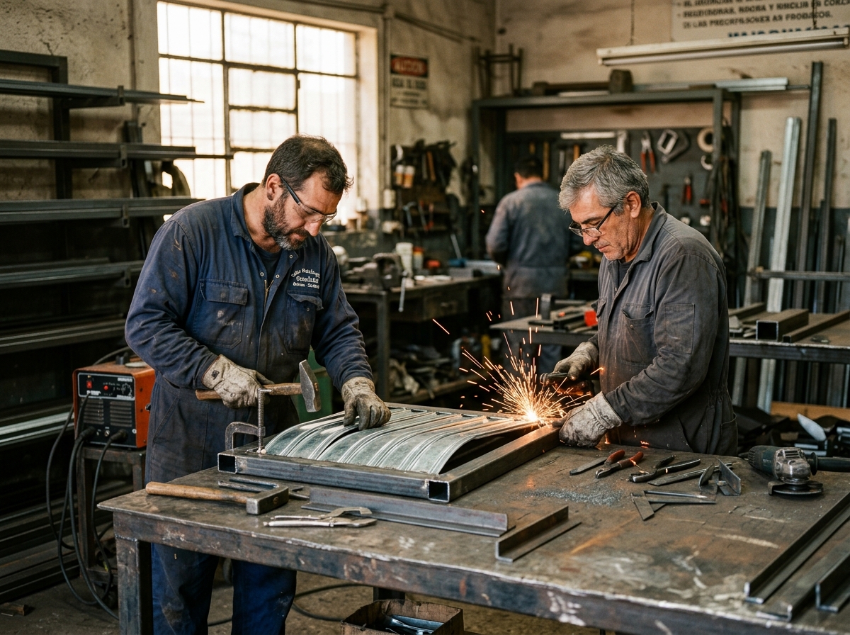 Ensamble y soldadura artesanal en banco de trabajo Cortimetal