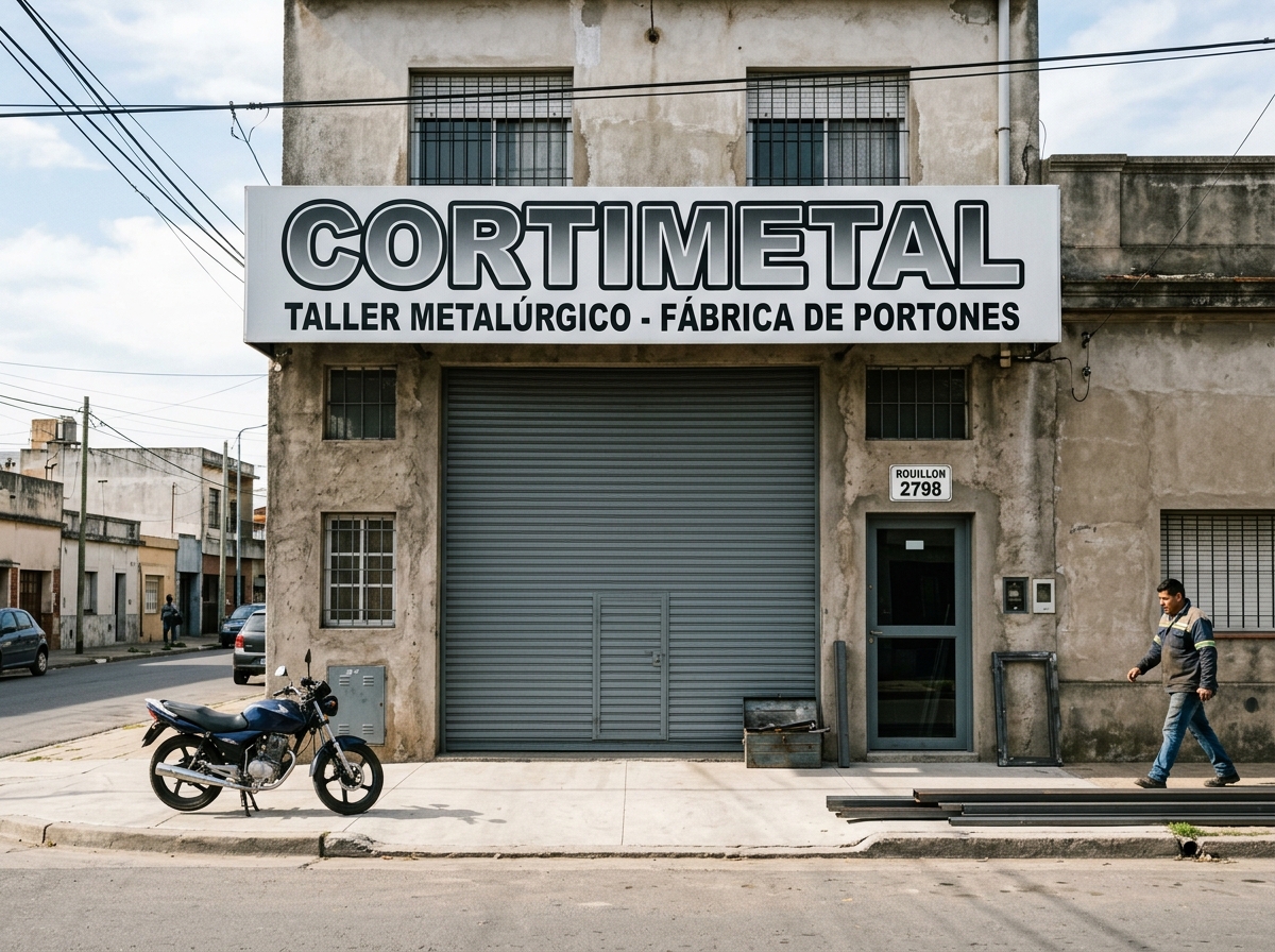Frente del taller metalúrgico de Cortimetal en calle Rouillon 2798, Rosario