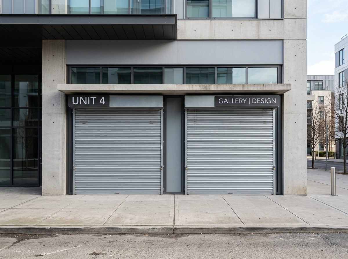 Dos cortinas metálicas comerciales instaladas en frente de local