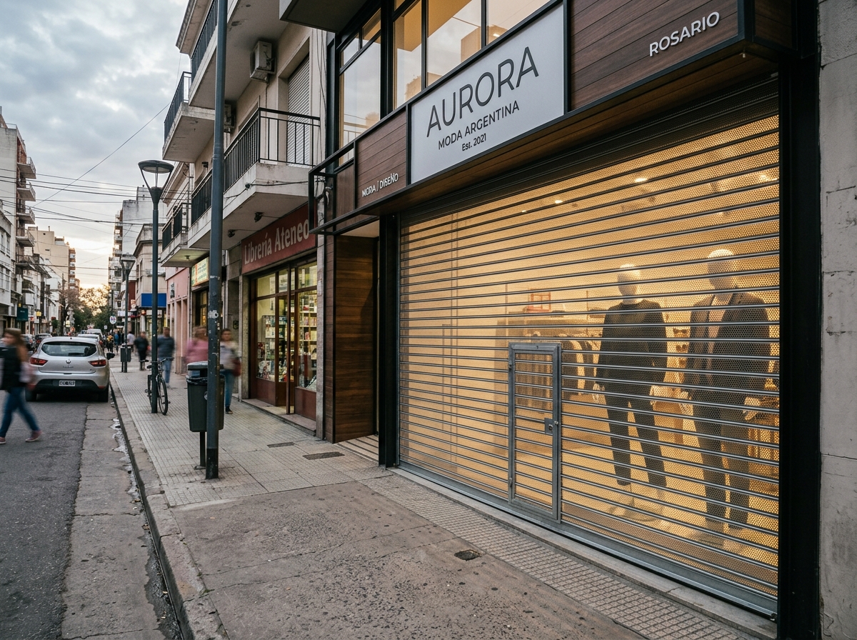 Cortina metálica microperforada para vidriera comercial